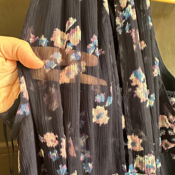 A PEA IN THE POD | Navy Blue Floral Chiffon Halter Maxi Dress | Size Small - Picture 6 of 7